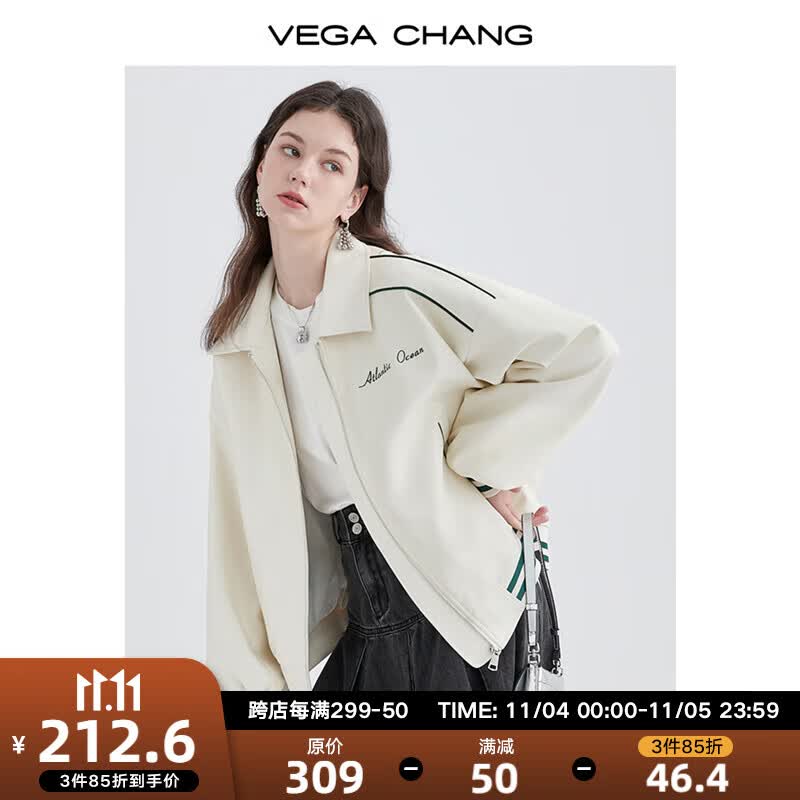 VEGA CHANG皮衣外套女机车风2023秋冬新款韩版宽松PU皮拼色外套 米杏色 M高性价比高么？