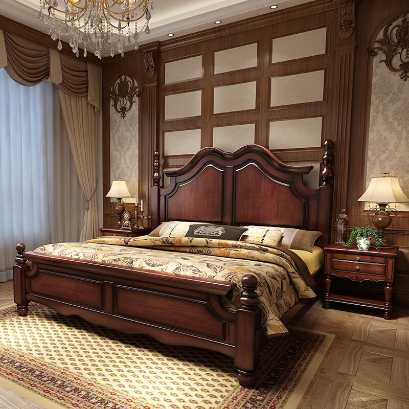 喜叶红 美式乡村全实木双人大床1.