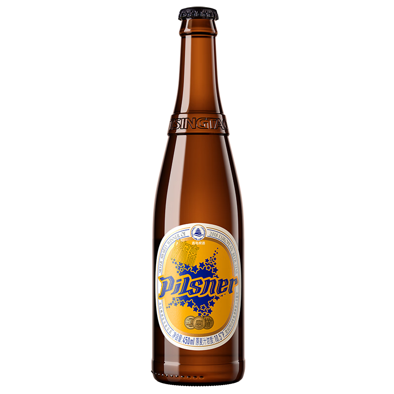 青岛啤酒 皮尔森 10.5度 全麦芽酿造 啤酒  450ml*12瓶 整箱装