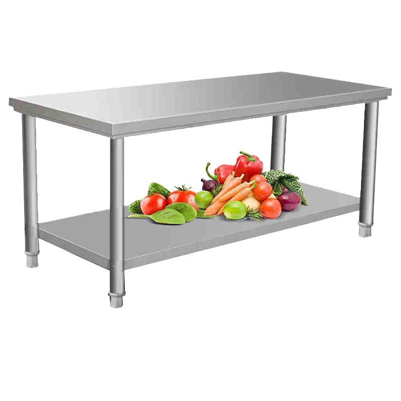 希冷（XILEN）不锈钢简易工作台厨房打荷台奶茶店商用储物柜操作台厨房设备 两层工作台 1.5*0.6*0.8(米)