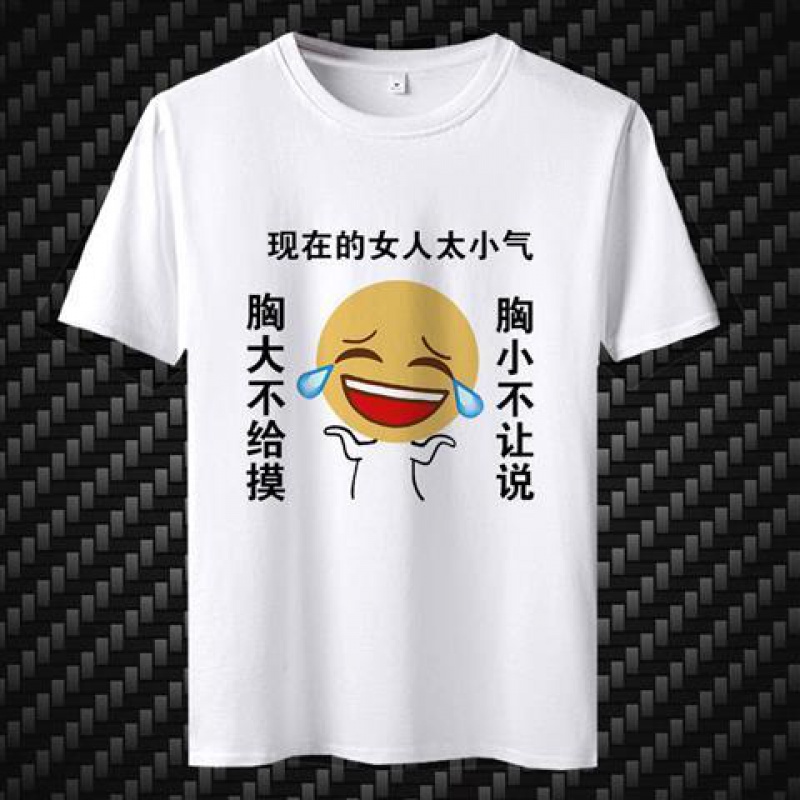 蓝骏启胸大不给摸t恤男短袖 恶搞创意个性带文字表情包男女衣服 胸大