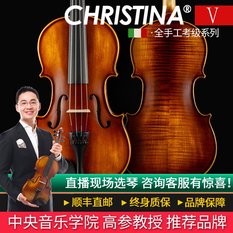 克莉丝蒂娜（Christina）手工实木小提琴初学入门考级进阶儿童成人大学生专业乐器v04 V02仿古色 4/4身高155cm以上