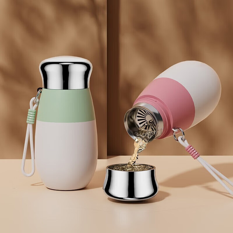 GROOT不锈钢保温杯2024新款女士便携随行杯男士泡茶水杯高颜值杯子 桃夭粉 450ml