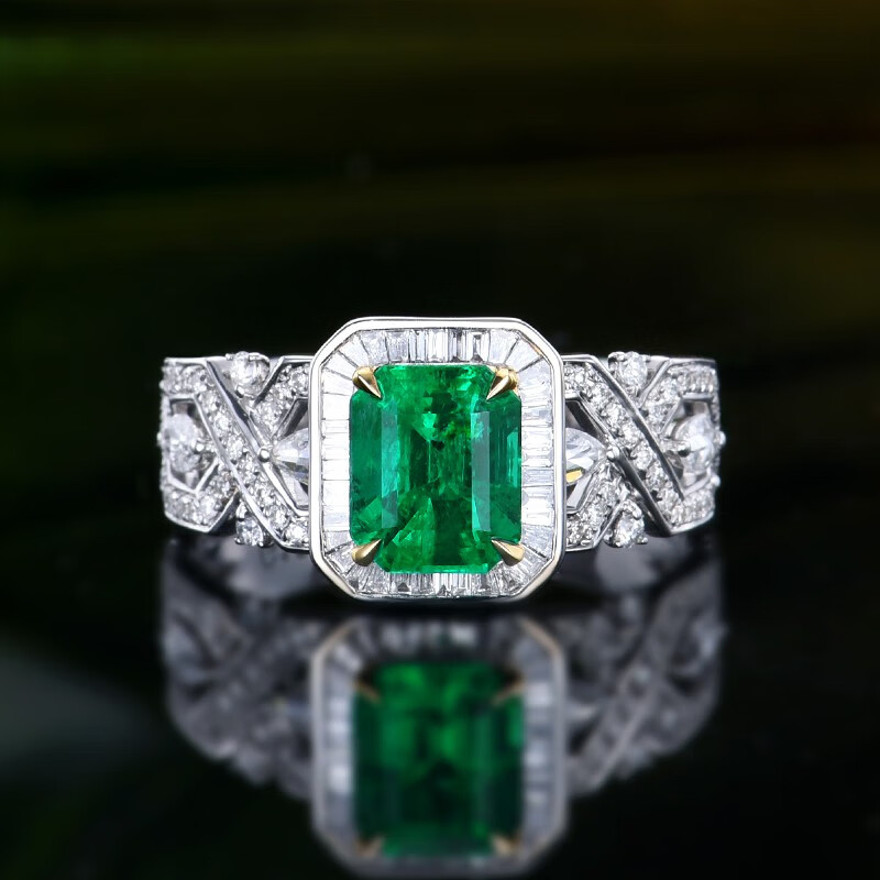 guild证书1.19ct赞比亚沃顿绿祖母绿戒指18k金镶嵌钻石64949