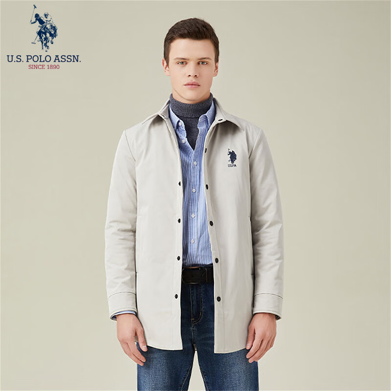 U.S. POLO ASSN.US保罗羽绒服男中青年外套连帽冬季保暖白鸭绒工装外套男百搭男装 灰色7005 2XL