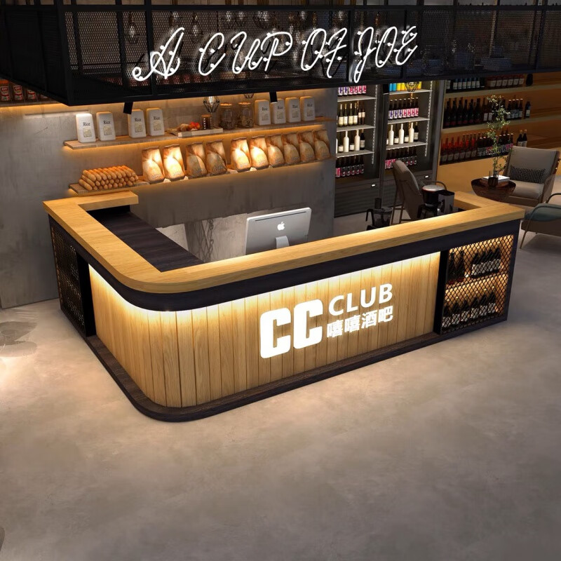 良盼酒吧吧台整套  复古工业风收银台酒吧台球厅前台转角柜台奶茶店店