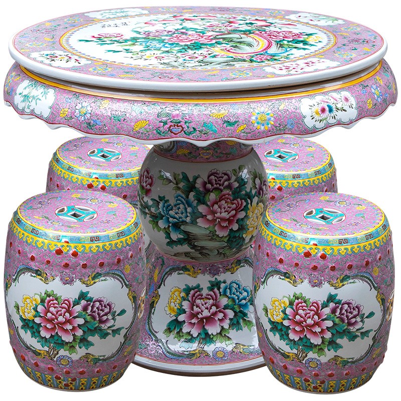 乾图公坊  景德镇手绘粉彩仿古仿乾隆年制陶瓷桌凳套装户外别墅花园