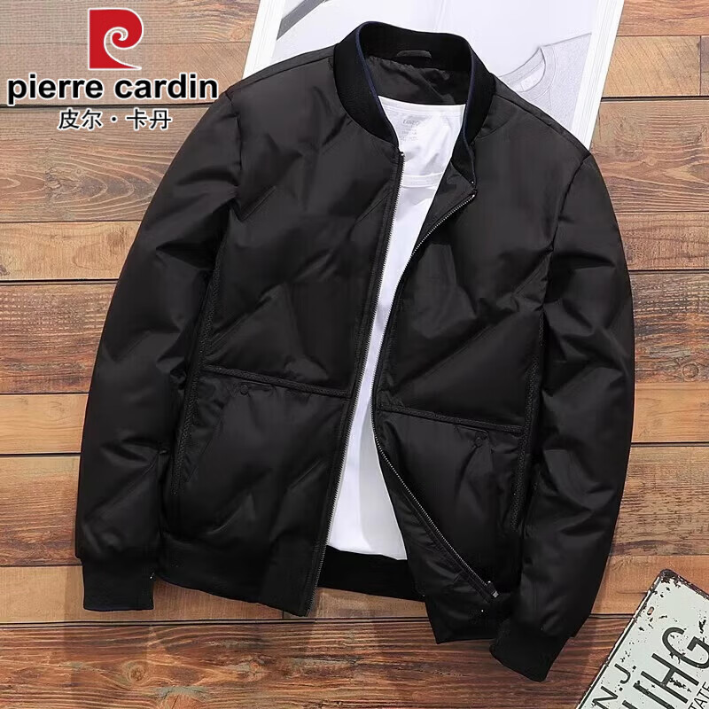 皮尔卡丹（pierre cardin）短款羽绒服男士冬季新款修身棒球领高端白鸭绒轻薄羽绒保暖外套男 黑色 4XL