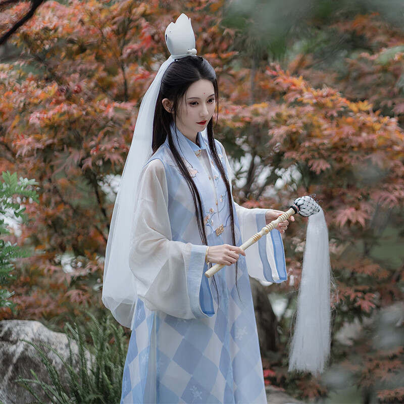 钟灵记红楼-妙玉:比甲对襟立领直袖衫褶裙绣花汉服女蓝色春2024 比甲