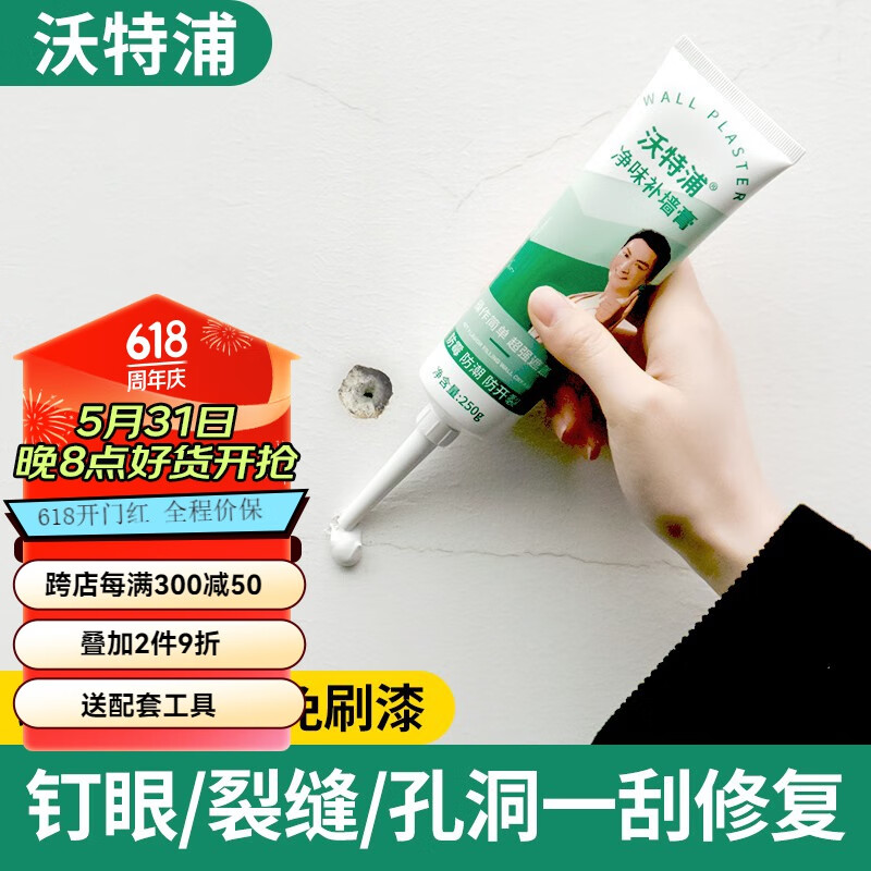 沃特浦 补墙膏防水墙面修补膏墙皮脱落墙壁墙体裂缝修复腻子内墙白色 【净味补墙膏】1支250g+工具