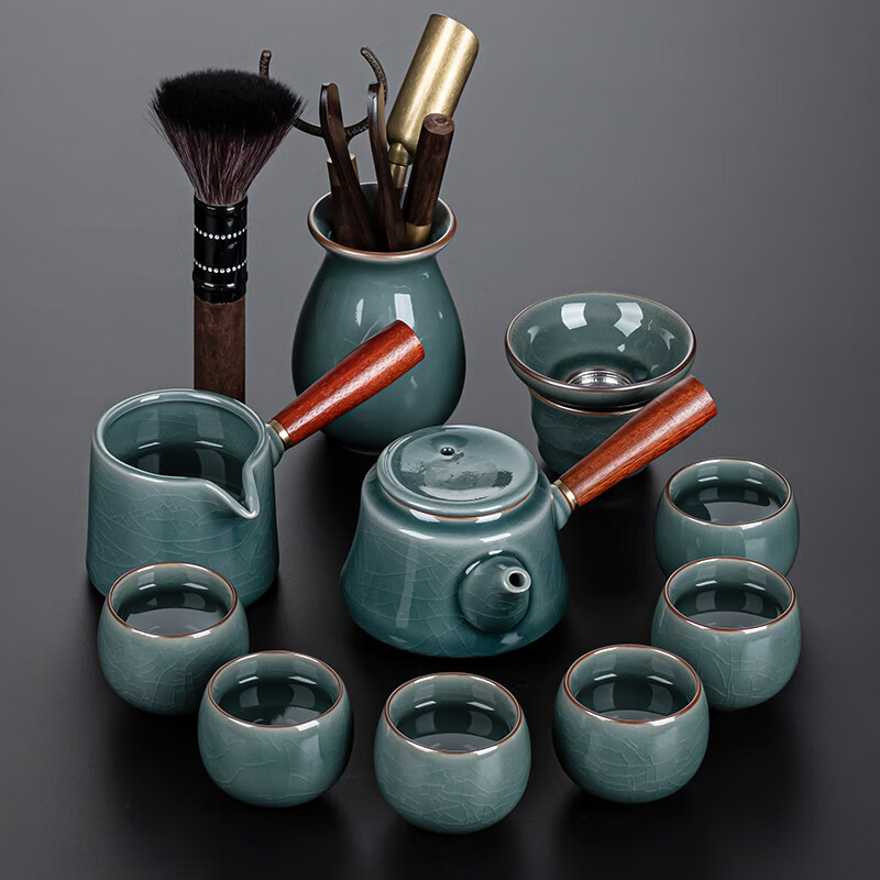 奥尔凡高端品牌哥窑茶具套装家用陶瓷功夫茶具杯办公室会客轻奢高档侧