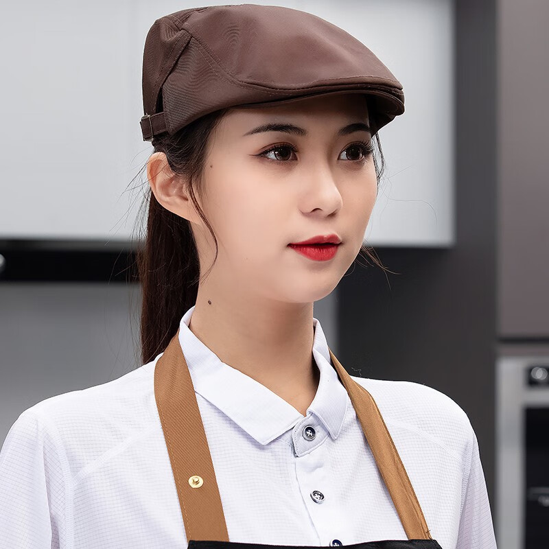 餐饮快餐店服务员工作服帽可伸缩男女咖啡色奶茶店西餐厅前台收银帽子