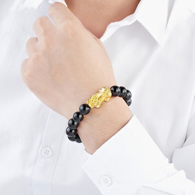 金包银手链男款3d硬金转运珠玛瑙貔貅男士手串送男友 男士貔貅手链