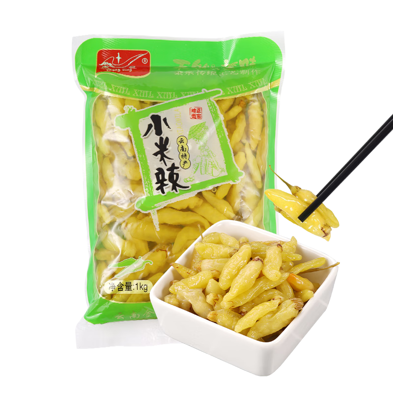成星(chengxing)泡椒凤爪小米辣红下饭菜酱菜咸菜云南特产鸡爪辣椒调味剁椒调料 绿袋小米辣1000gX2袋
