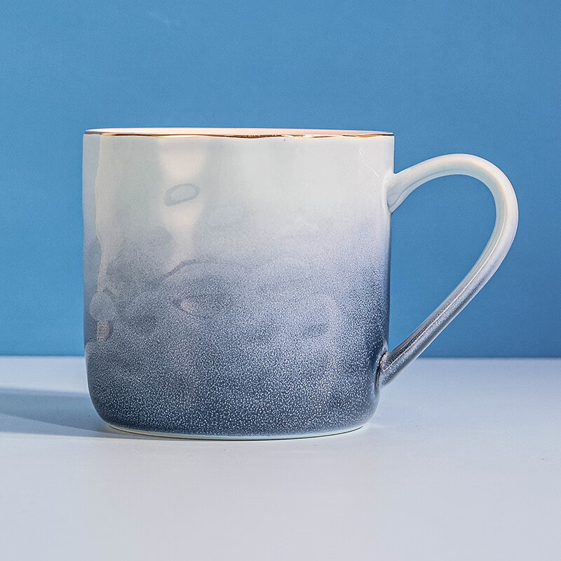 晋宝源马克杯陶瓷咖啡杯牛奶杯早餐杯大口径杯子渐变系列350ml 渐变蓝