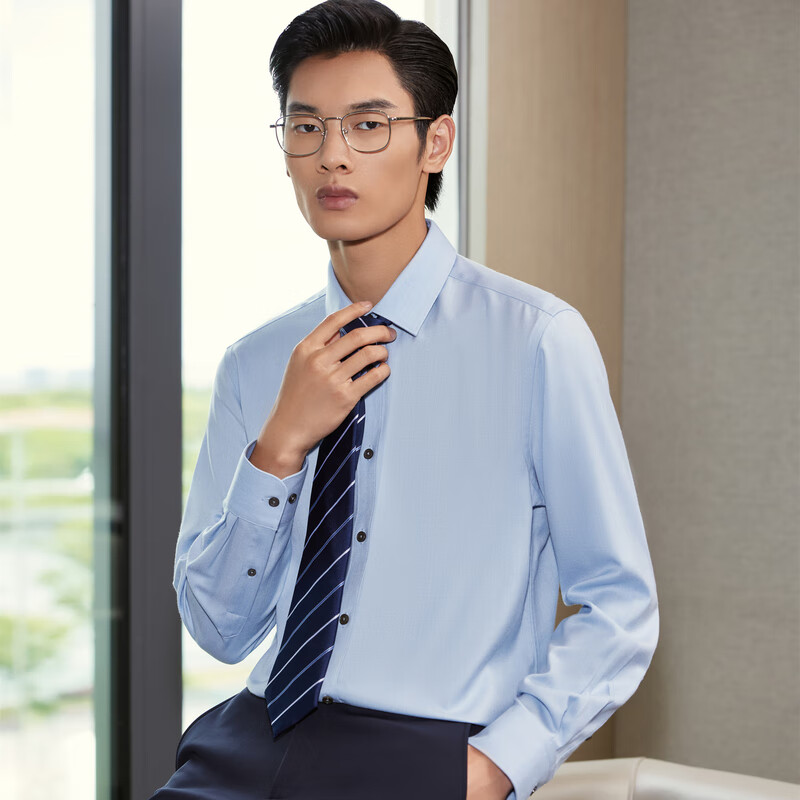 雅戈尔【含40%羊毛可机洗】衬衫男长袖秋冬新高端保暖舒适衬衣商务休闲 浅蓝 38