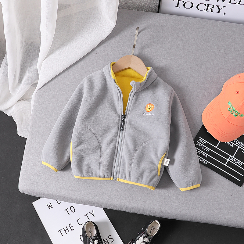 哈利城堡男童宝宝摇粒绒外套春秋装中小童儿童加厚外套洋气上衣三岁外套潮 灰色 120码