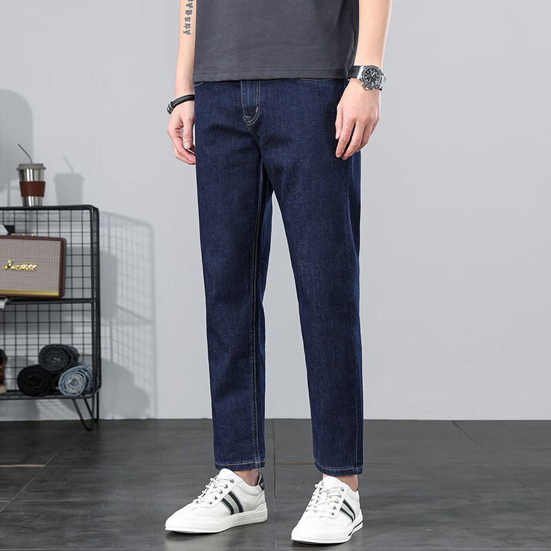 Prato Lee男士九分牛仔裤男夏季直筒裤男休闲弹力春秋九分裤男9分裤子薄款 9901深蓝色 34