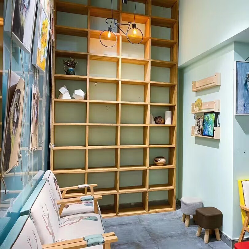 定制老榆木书架满墙大书架定做实木书柜格子架整墙落地多层置物架 3cm厚老榆木板每平定制