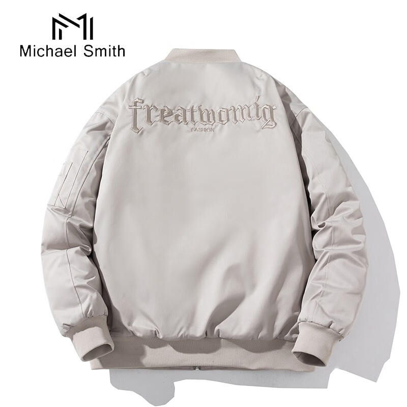 秋冬潮牌美式刺绣字母男女棒球服飞行服宽松潮加厚 灰色【加厚】无帽