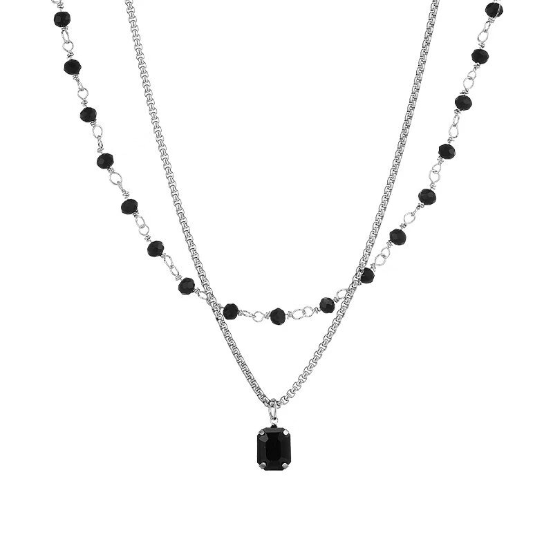 【直发】黑钻吊坠项链女甜酷辣妹风双层锁骨链 双层黑钻项链【链长40