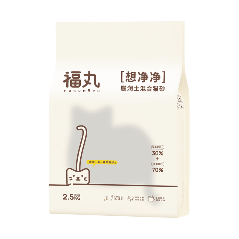 FUKUMARU 福丸 原味豆腐膨润土混合猫砂2.5kg 单包 快速吸水易成团用量省