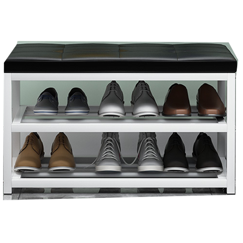 换鞋凳鞋柜进门口沙发凳子服装店家用长条凳床尾储物长方形多层入户休息换鞋柜简易防尘收纳凳铁艺可坐 50*45*30皮革黑色