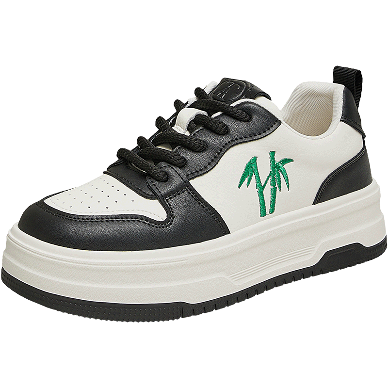 他她（TATA）新中式板鞋女鞋竹子绣休闲厚底小白鞋秋新款WU901CM4 黑/白 35