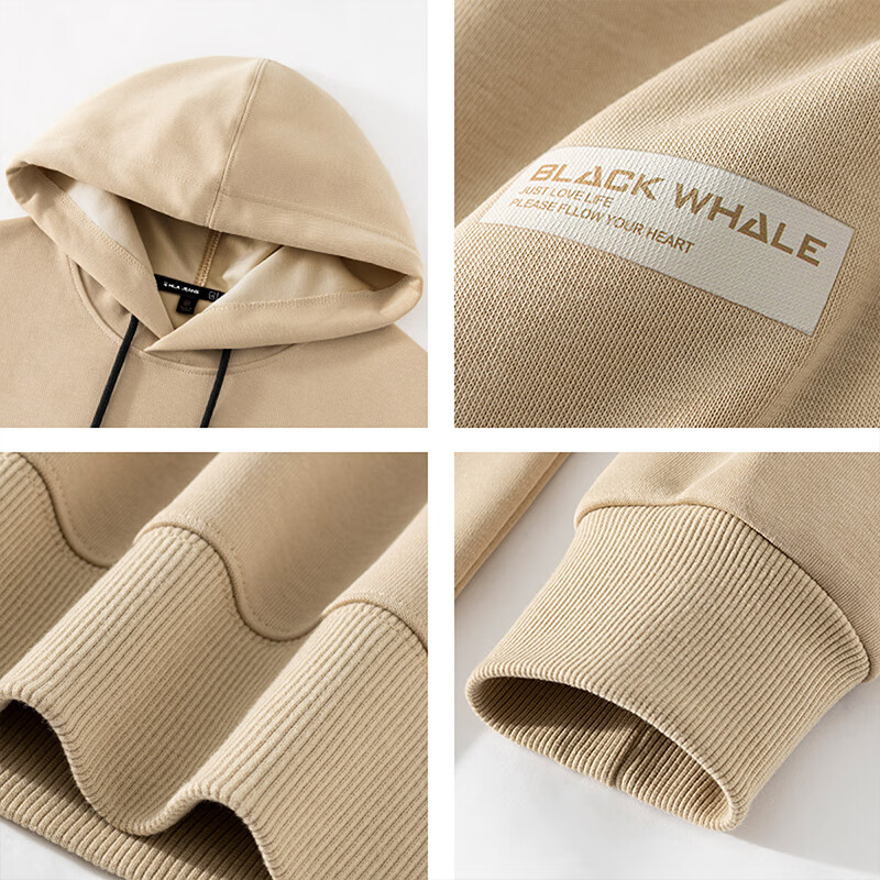 黑鲸海澜之家旗下潮牌卫衣男秋季大码宽松套头帽衫连帽外套 黑 M