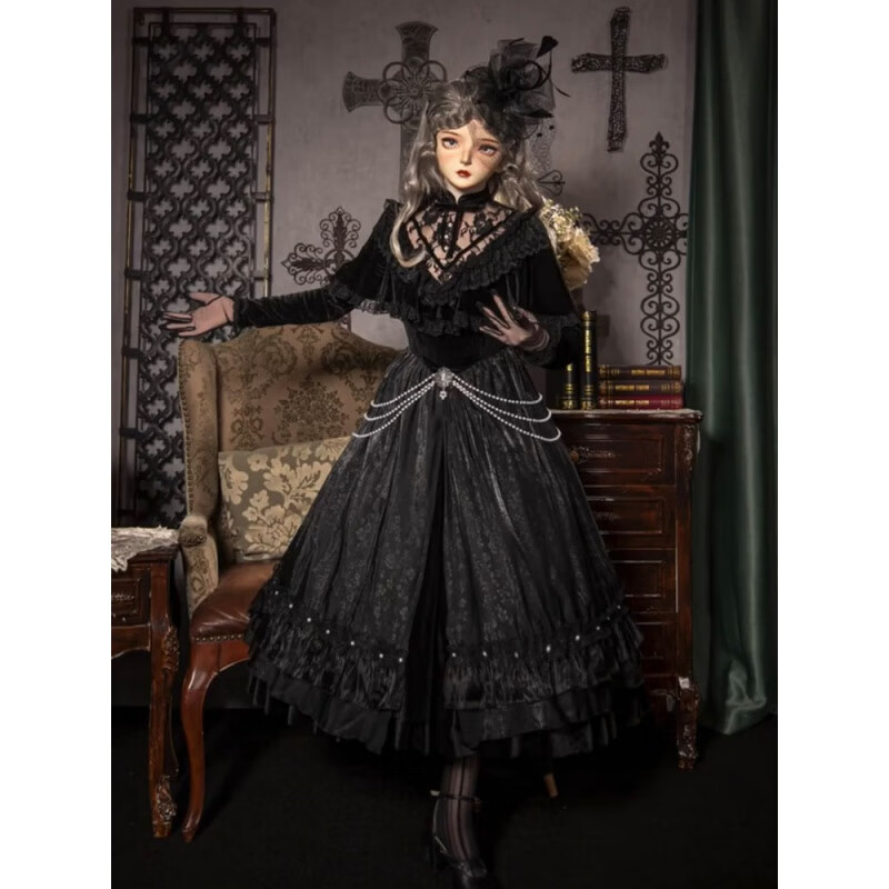 曦牧遥万圣节哥特风黑色洛丽塔复古在逃公主裙风古着lolita连衣裙
