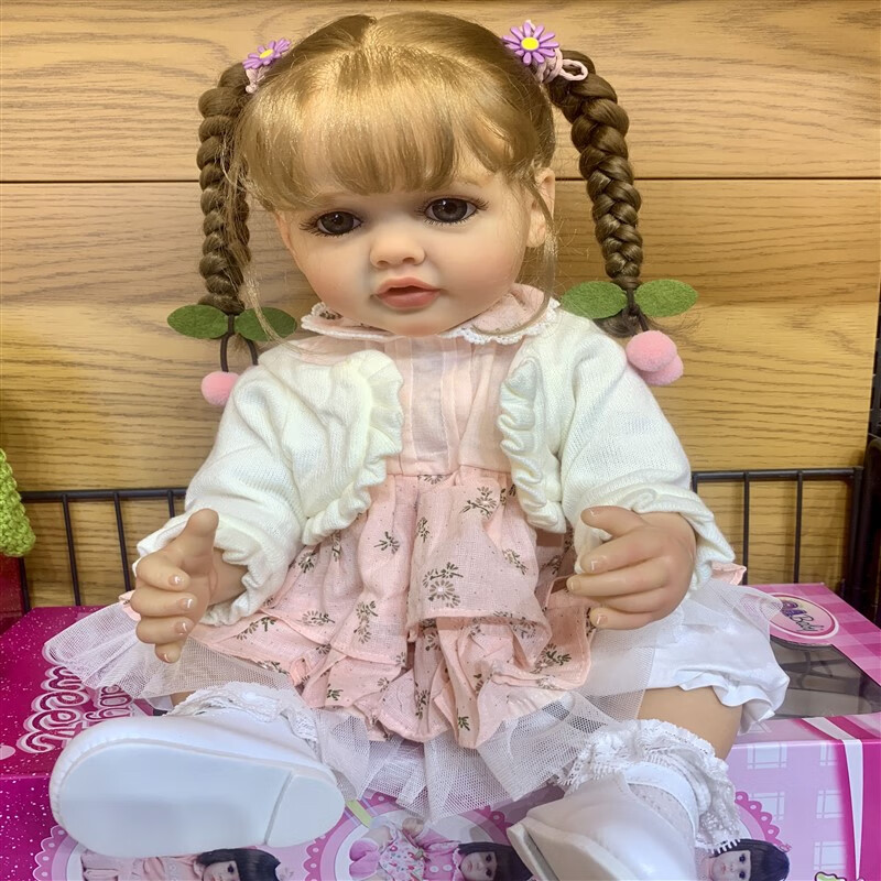 婴儿软胶硅胶可洗澡全胶洋娃娃女孩玩具55cm 娜扎 55cm植入头发高彩