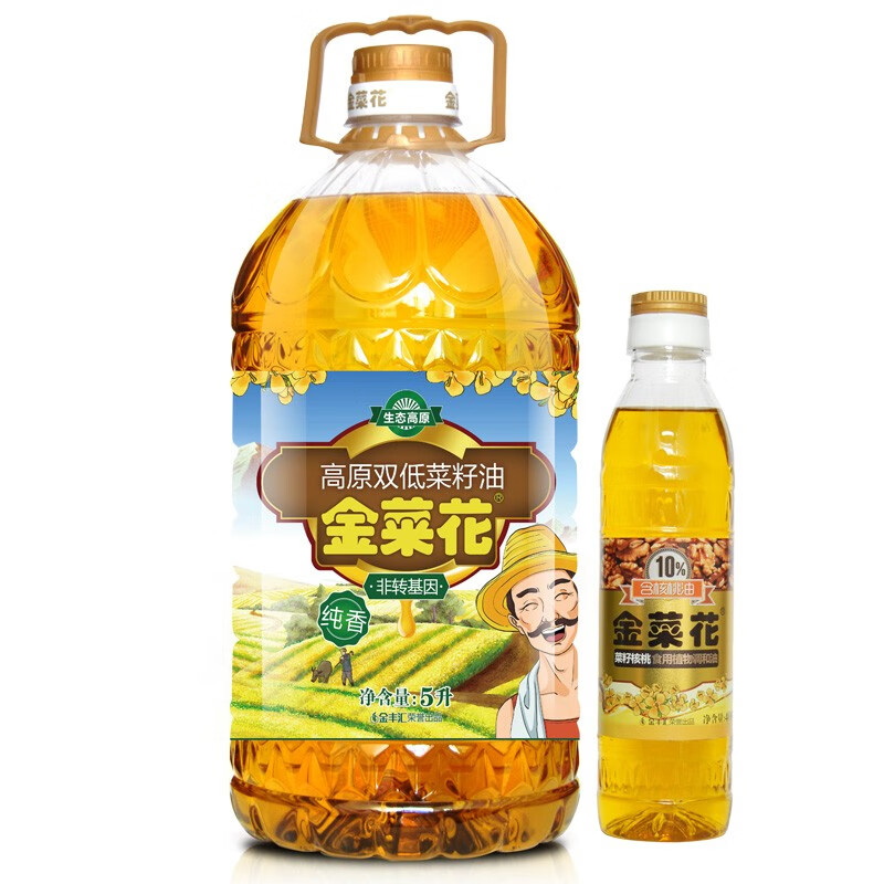 金菜花 高原双低纯香菜籽油5L 非转基因食用油物理压榨香油粮油