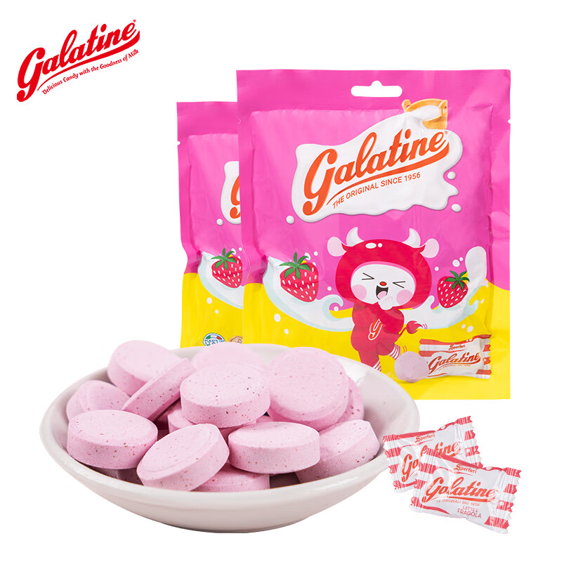 佳乐锭（Galatine）意大利进口 Galatine佳乐锭 草莓味 牛奶奶贝糖115g儿童零食奶片