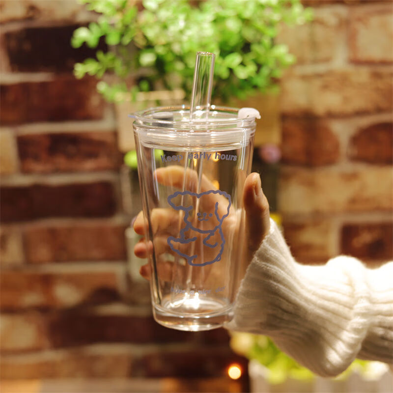 雅空奶茶杯可循环奶茶杯 可吸大珍珠杯子 高颜值水杯玻璃杯带盖子家用