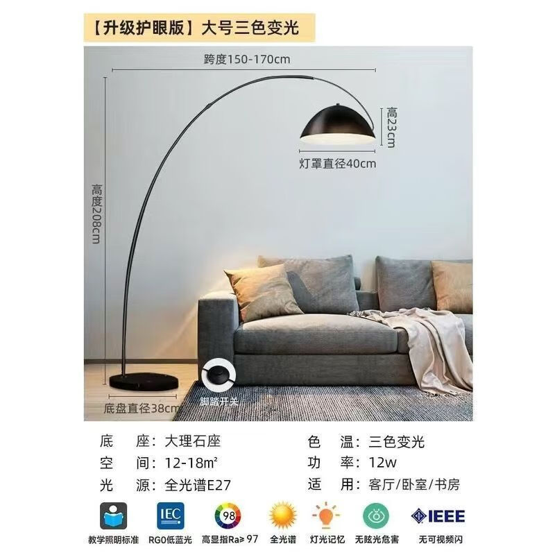 釣魚燈落地?zé)舾呒壐信P室立式臺(tái)燈極簡網(wǎng)紅現(xiàn)代沙發(fā)角落燈墻角燈 護(hù)眼版-大理石+鐵罩-大號三色
