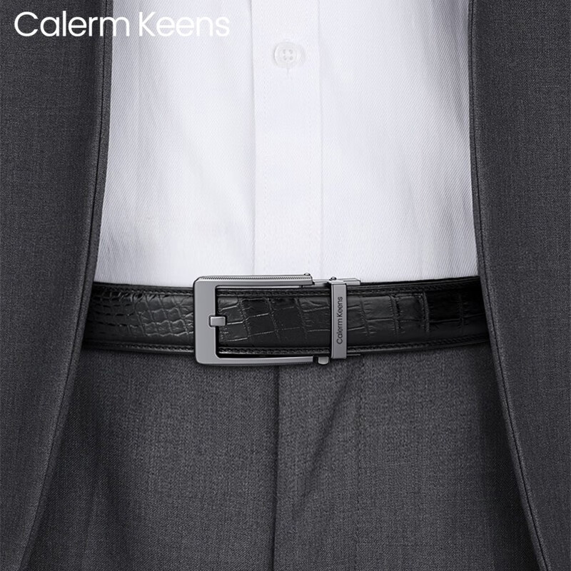Calermkeens男士皮带男商务休闲真鳄鱼皮无孔情人节腰带国际十大品牌奢侈礼品 枪色-黑色鳄鱼皮【实木礼盒】 120cm 其他尺码联系客服