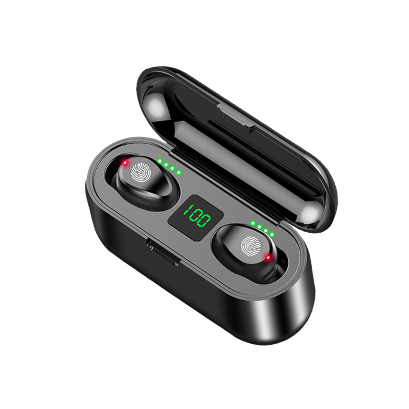 XAXR F9无线5.0双耳LED数显超小迷你隐形TWS触控蓝牙耳机耳塞式入耳式运动跑步 华为苹果安卓手机通用  黑色