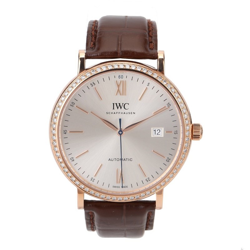 男表柏涛菲诺系列iw356515自动机械18k玫瑰金镶钻日历奢侈品手表40mm