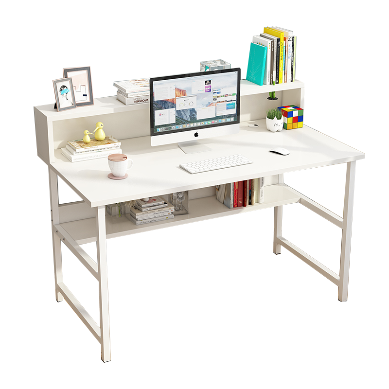 帅力 电脑桌 带书架板式简约钢木学习书桌笔记本台式桌子 100*50cm白色置物款SL8300D