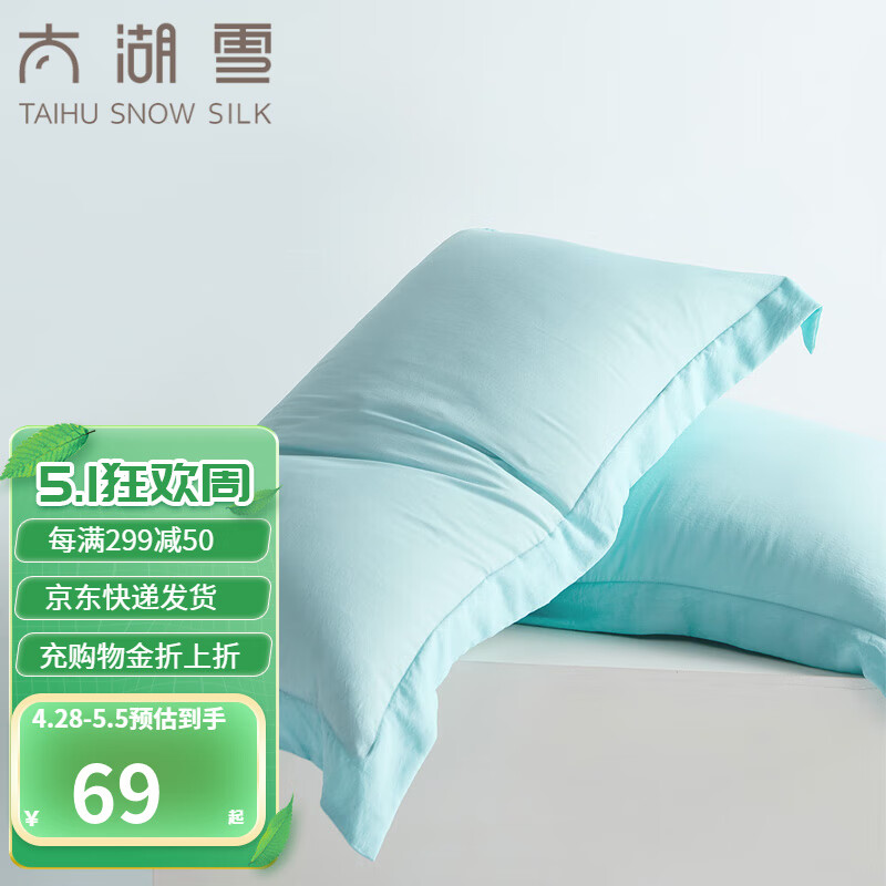 太湖雪枕套凉感科技面料清凉舒适枕头套1对装48x74cm 薄荷蓝一对 装 48*74cm