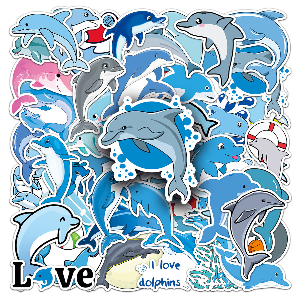 50张小海豚可爱卡通海洋世界手机贴纸 创意diy防水装饰 笔记本电脑