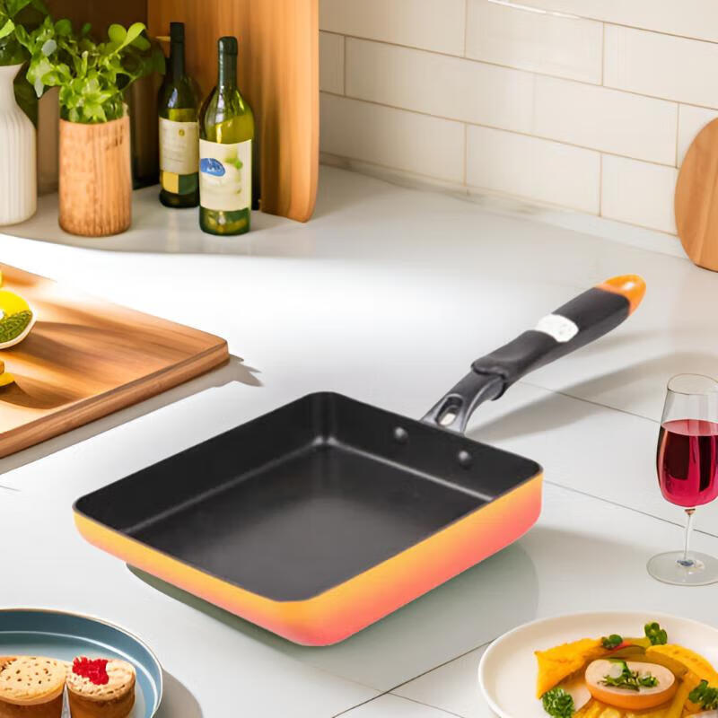 OKABASHI玉子烧煎锅早餐平底不粘锅长方形煎饼煎饺煎蛋锅天燃气电磁炉通用 红色