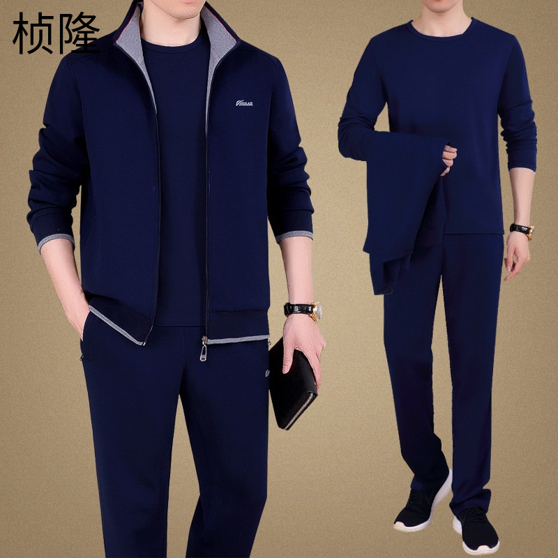 品牌中老年运动套装男春秋季爸爸装三件套宽松中年男士休闲运动服鞍