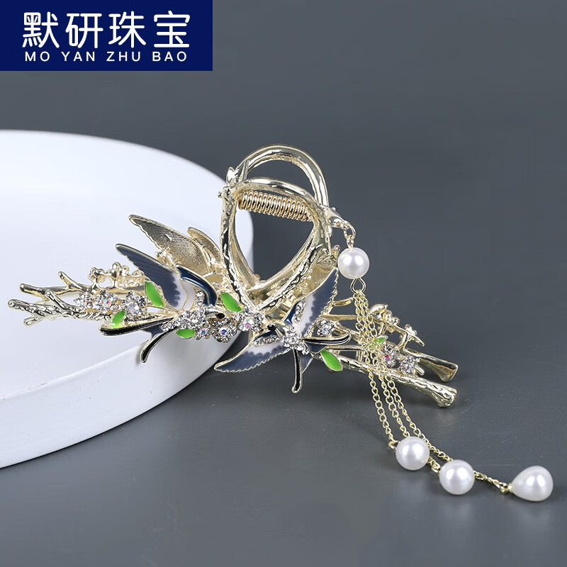 款水钻燕子发夹女后脑勺丸子头盘发神器抓夹感头饰七夕情 燕子抓夹