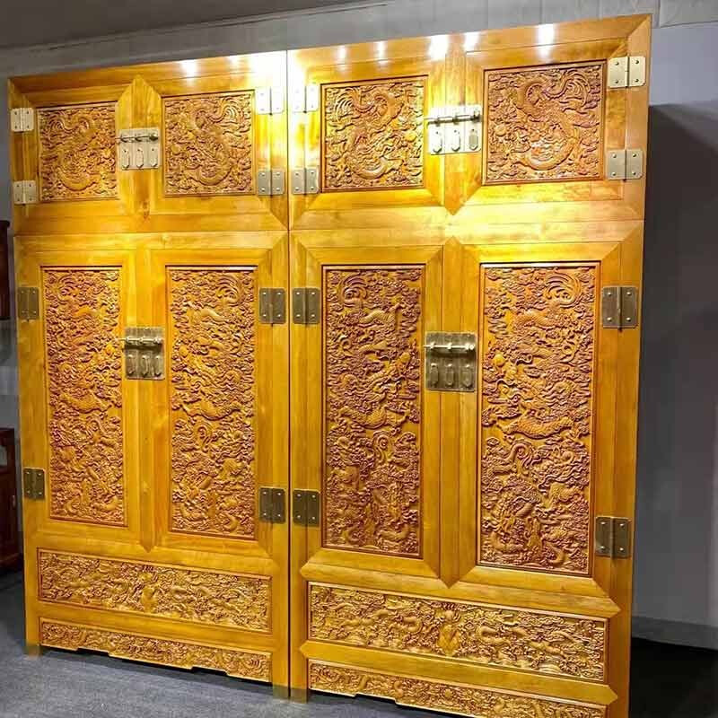 红善金丝楠木衣柜橱衣柜小叶桢楠雕龙顶箱柜两件套卧室实木家具
