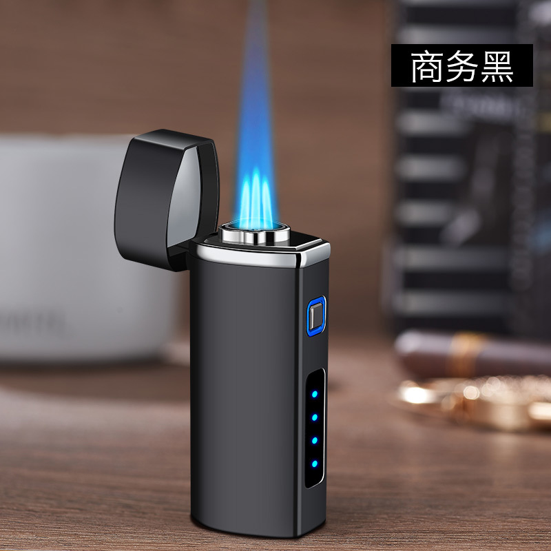 三头直喷蓝焰雪茄聚火打火机创意气电合一电子感应打火机点烟器 商务