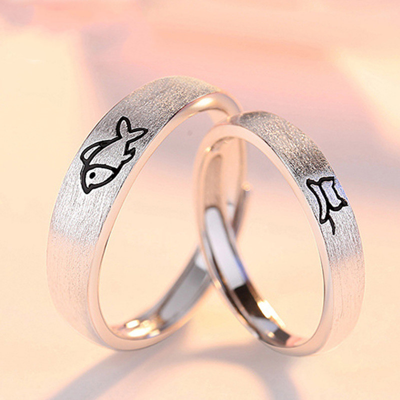 brangdy 猫鱼之恋银925戒指情侣款小可爱专属个性可调节对戒 女款(猫)