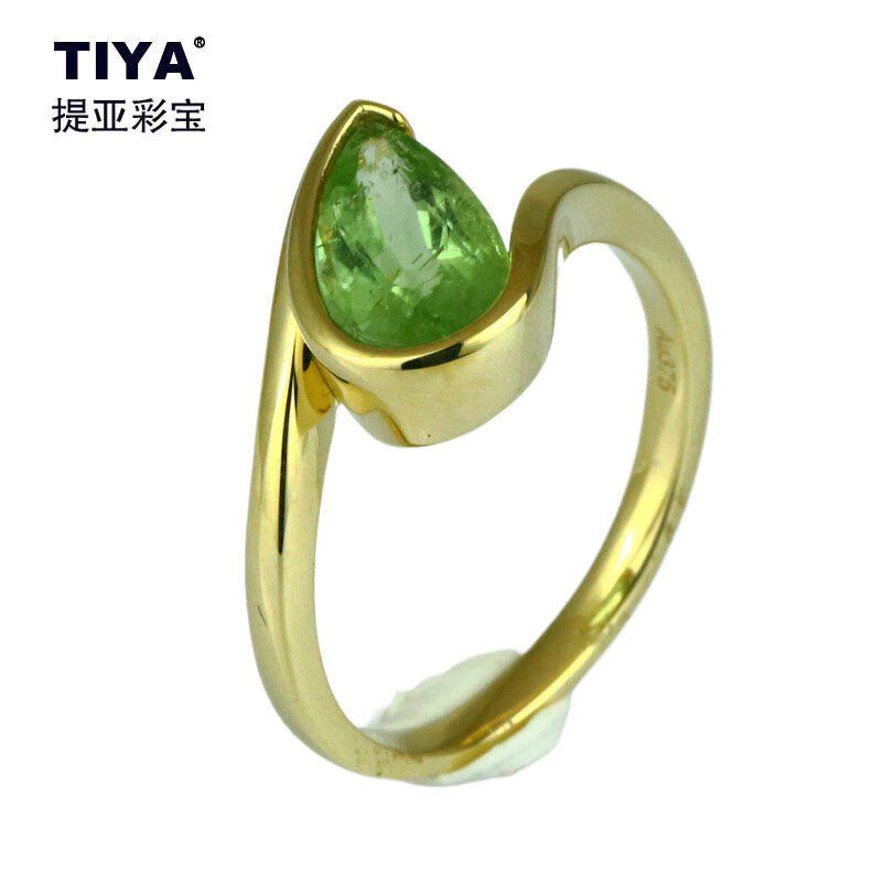 TIYA提亚彩宝 碧玺石戒指13号,9K金碧玺石戒指 碧玺石戒指 R9K-17C 浅绿色碧玺戒指