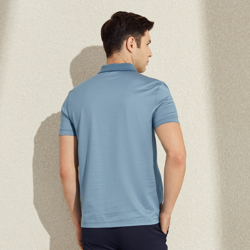 MAYOR男装新款春夏丝棉混纺商务休闲翻领微弹短袖POLO衫 浅蓝 S 165