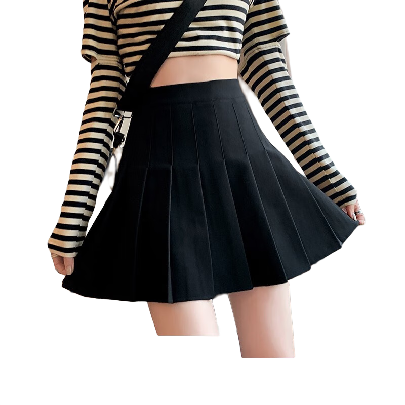 蘿美醬百褶裙女夏季短裙jk制服小裙子學院風高腰春秋a字半身裙小個子 黑色常規(guī)款（抗皺西裝面料） L 【建議105-115斤】
